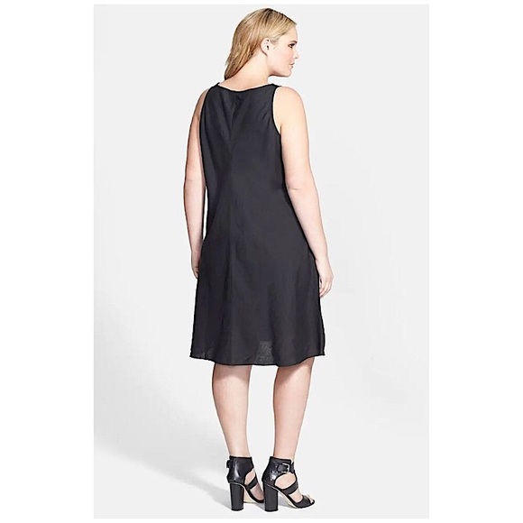 Eileen Fisher Black Linen Blend Sleeveless V-Neck Dress Size Medium - Picture 1 of 8